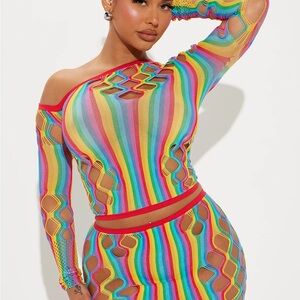 ⚡️3/$30 NWT!Ready For The Night Mini Skirt Set Multi Color Vibrant Rainbow